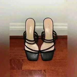 Athlefit Black Double Strap Block Heels in Black, new